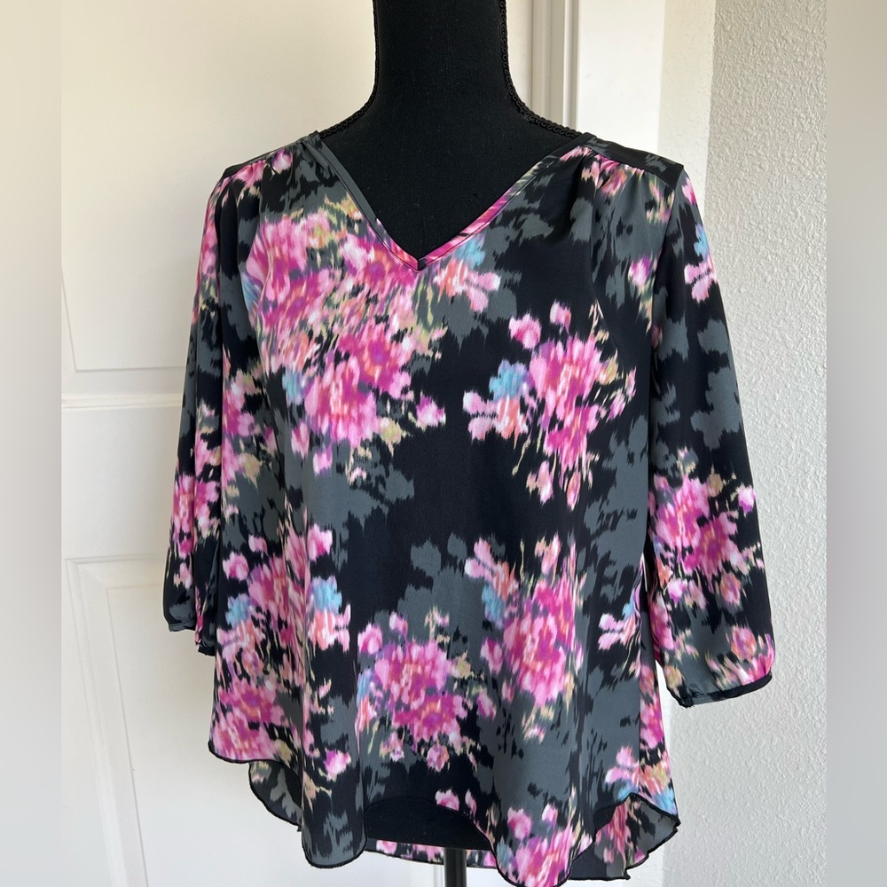 Renee C, Blurred Floral Print Blouse